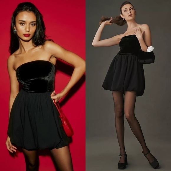 REFORMATION NWT Black St. Louis Strapless Velvet Mini Dress 10 - Picture 6 of 13